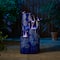 Glitzhome® 31.75" Cobalt Blue 4-Tier Dandelion Texture Vase-Shaped Ceramic Outdoor Fountain with LED Light